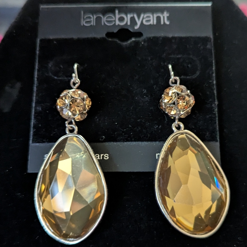 Lane Bryant Earrings Gold Tone and Topaz Fashion Jewelry NWT Sensitive Ears